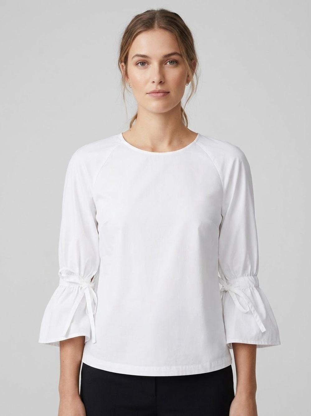 FRAME White Cotton Bell Sleeve Blouse with Side Ties
